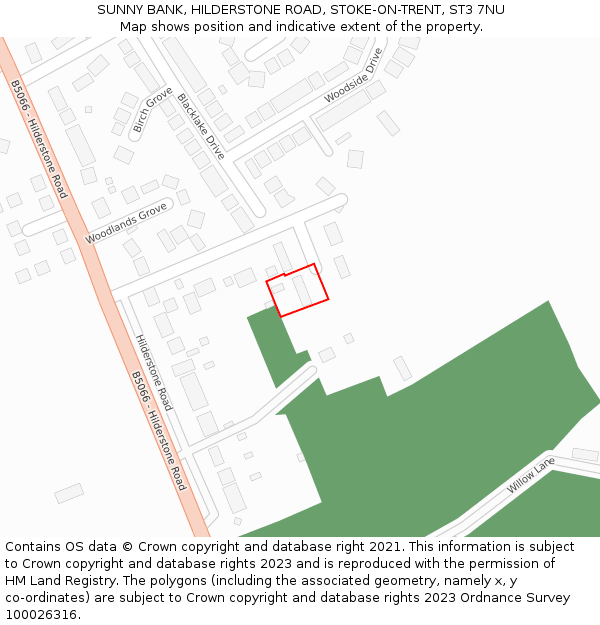 SUNNY BANK, HILDERSTONE ROAD, STOKE-ON-TRENT, ST3 7NU: Location map and indicative extent of plot