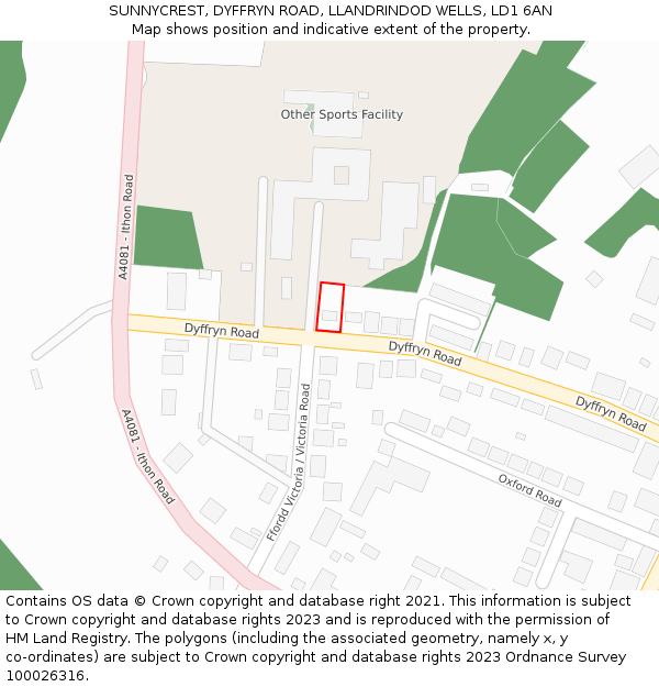 SUNNYCREST, DYFFRYN ROAD, LLANDRINDOD WELLS, LD1 6AN: Location map and indicative extent of plot