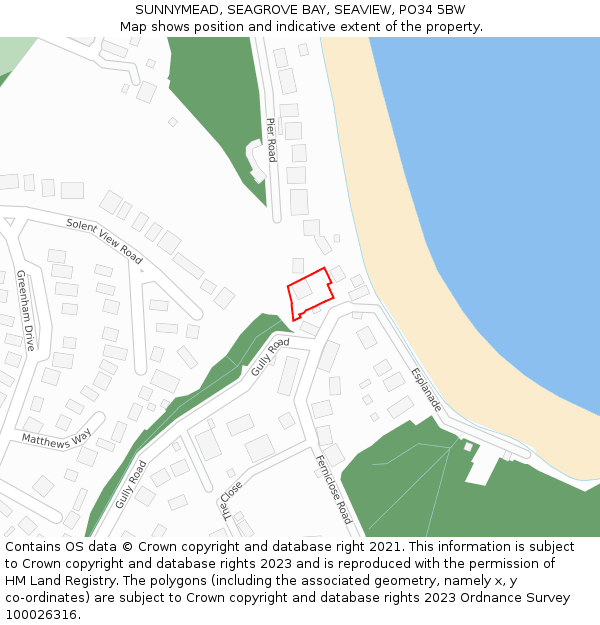 SUNNYMEAD, SEAGROVE BAY, SEAVIEW, PO34 5BW: Location map and indicative extent of plot