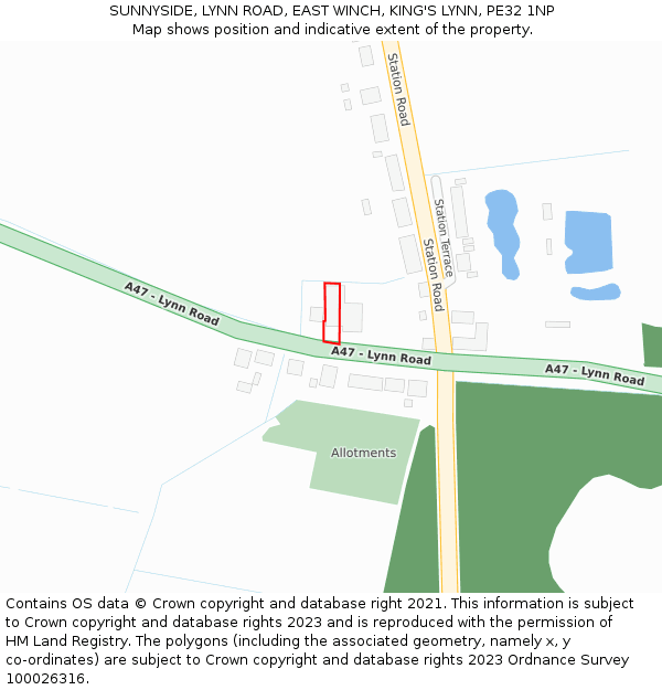 SUNNYSIDE, LYNN ROAD, EAST WINCH, KING'S LYNN, PE32 1NP: Location map and indicative extent of plot