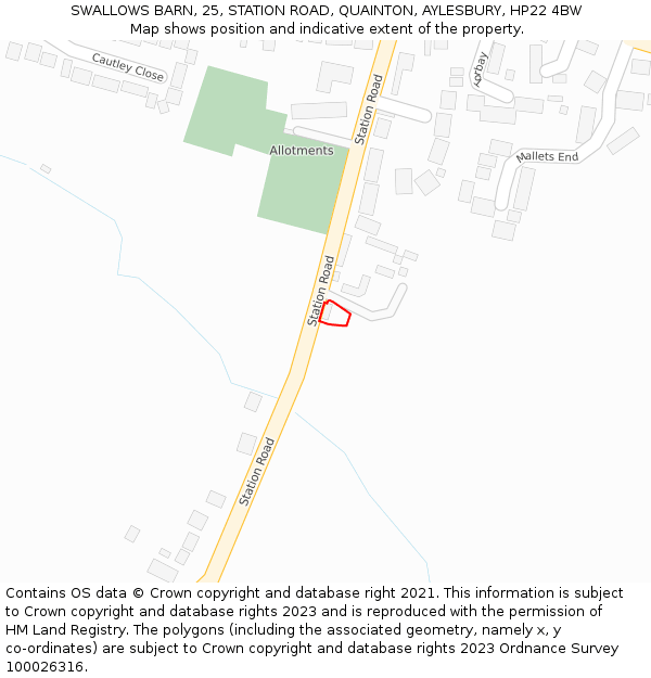 SWALLOWS BARN, 25, STATION ROAD, QUAINTON, AYLESBURY, HP22 4BW: Location map and indicative extent of plot