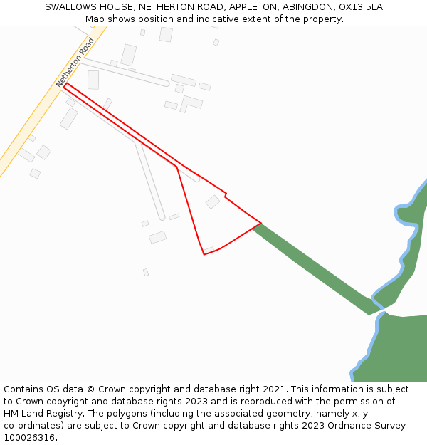 SWALLOWS HOUSE, NETHERTON ROAD, APPLETON, ABINGDON, OX13 5LA: Location map and indicative extent of plot