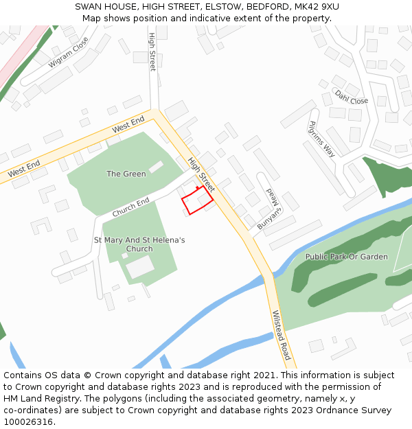 SWAN HOUSE, HIGH STREET, ELSTOW, BEDFORD, MK42 9XU: Location map and indicative extent of plot