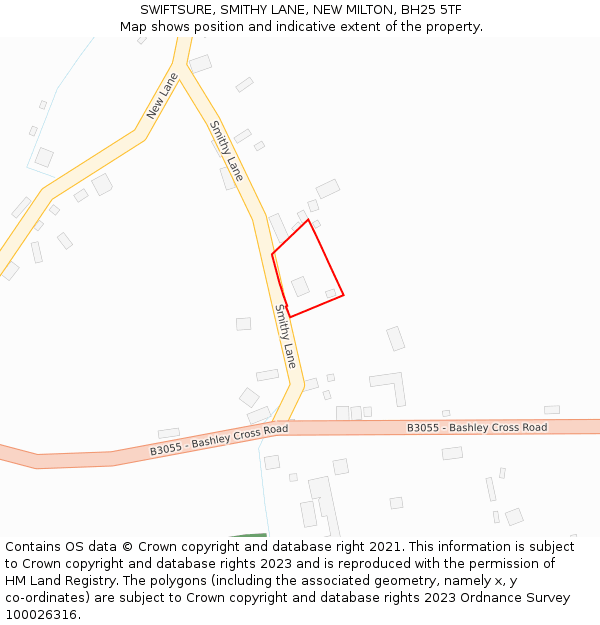 SWIFTSURE, SMITHY LANE, NEW MILTON, BH25 5TF: Location map and indicative extent of plot