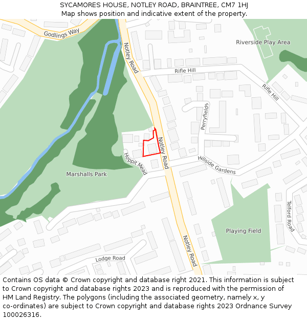 SYCAMORES HOUSE, NOTLEY ROAD, BRAINTREE, CM7 1HJ: Location map and indicative extent of plot