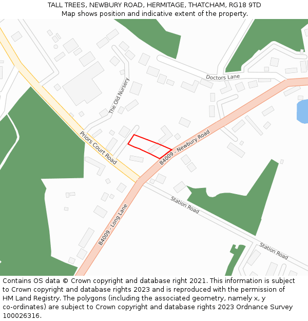 TALL TREES, NEWBURY ROAD, HERMITAGE, THATCHAM, RG18 9TD: Location map and indicative extent of plot