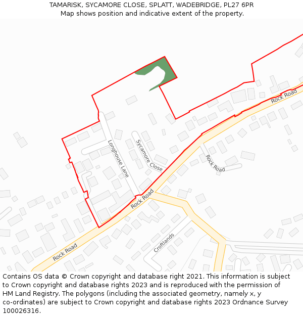 TAMARISK, SYCAMORE CLOSE, SPLATT, WADEBRIDGE, PL27 6PR: Location map and indicative extent of plot