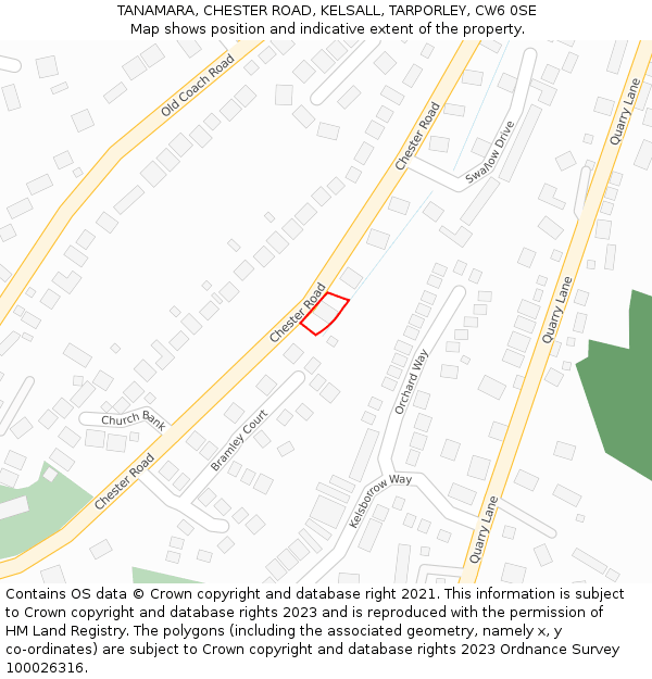 TANAMARA, CHESTER ROAD, KELSALL, TARPORLEY, CW6 0SE: Location map and indicative extent of plot