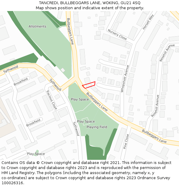 TANCREDI, BULLBEGGARS LANE, WOKING, GU21 4SQ: Location map and indicative extent of plot