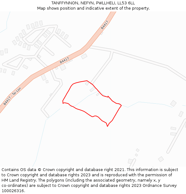 TANFFYNNON, NEFYN, PWLLHELI, LL53 6LL: Location map and indicative extent of plot