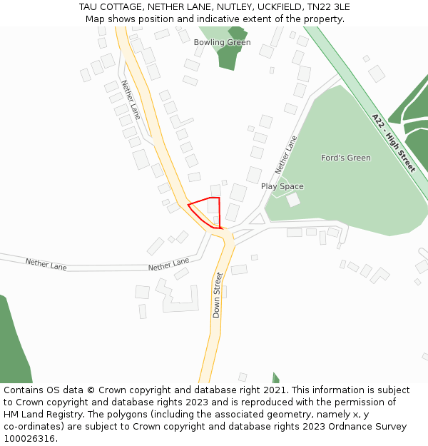 TAU COTTAGE, NETHER LANE, NUTLEY, UCKFIELD, TN22 3LE: Location map and indicative extent of plot