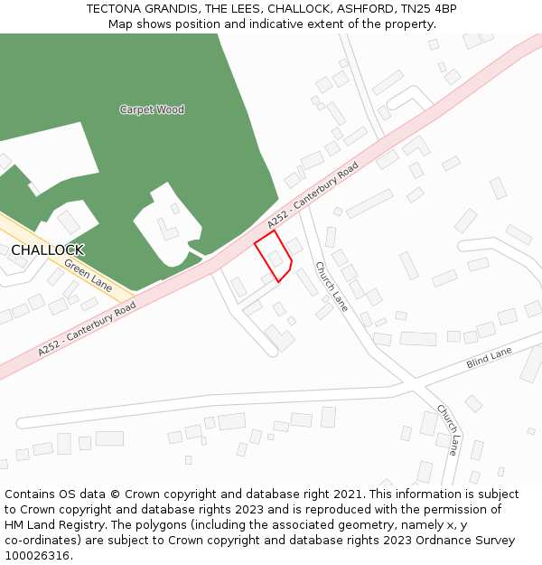 TECTONA GRANDIS, THE LEES, CHALLOCK, ASHFORD, TN25 4BP: Location map and indicative extent of plot