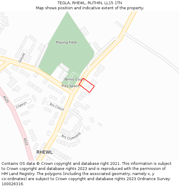 TEGLA, RHEWL, RUTHIN, LL15 1TN: Location map and indicative extent of plot