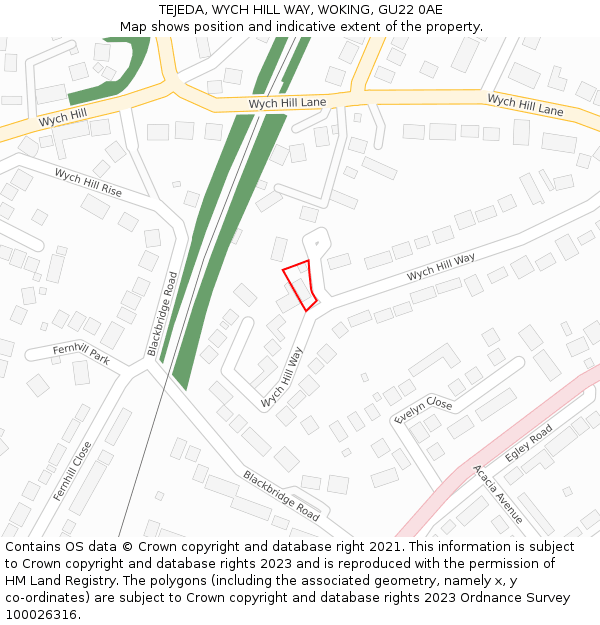 TEJEDA, WYCH HILL WAY, WOKING, GU22 0AE: Location map and indicative extent of plot