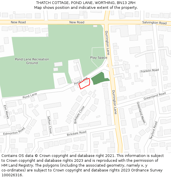 THATCH COTTAGE, POND LANE, WORTHING, BN13 2RH: Location map and indicative extent of plot