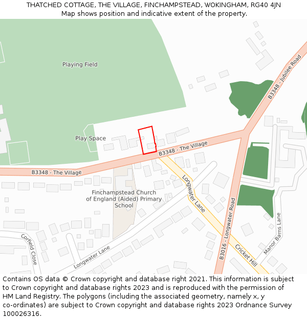 THATCHED COTTAGE, THE VILLAGE, FINCHAMPSTEAD, WOKINGHAM, RG40 4JN: Location map and indicative extent of plot