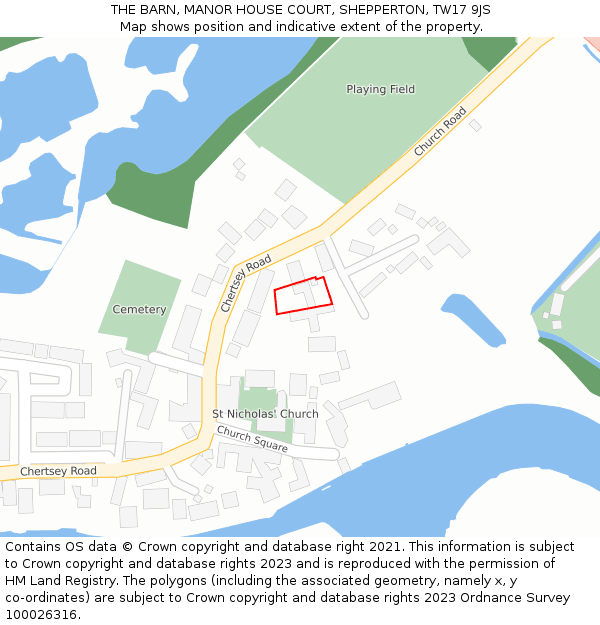 THE BARN, MANOR HOUSE COURT, SHEPPERTON, TW17 9JS: Location map and indicative extent of plot