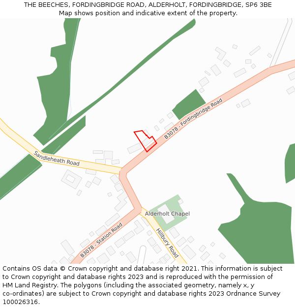 THE BEECHES, FORDINGBRIDGE ROAD, ALDERHOLT, FORDINGBRIDGE, SP6 3BE: Location map and indicative extent of plot