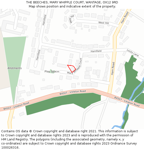 THE BEECHES, MARY WHIPPLE COURT, WANTAGE, OX12 9RD: Location map and indicative extent of plot