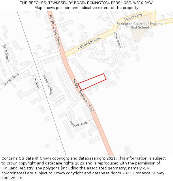 THE BEECHES, TEWKESBURY ROAD, ECKINGTON, PERSHORE, WR10 3AW: Location map and indicative extent of plot