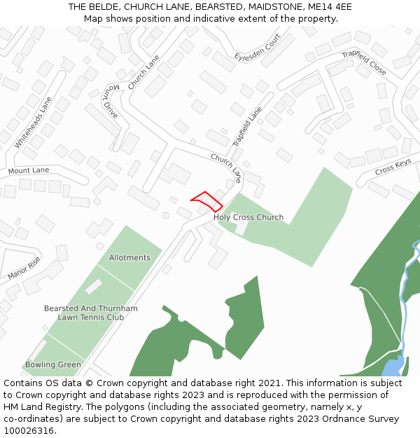 THE BELDE, CHURCH LANE, BEARSTED, MAIDSTONE, ME14 4EE: Location map and indicative extent of plot