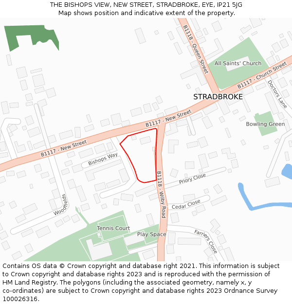 THE BISHOPS VIEW, NEW STREET, STRADBROKE, EYE, IP21 5JG: Location map and indicative extent of plot