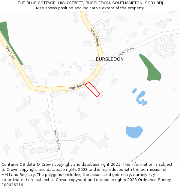 THE BLUE COTTAGE, HIGH STREET, BURSLEDON, SOUTHAMPTON, SO31 8DJ: Location map and indicative extent of plot