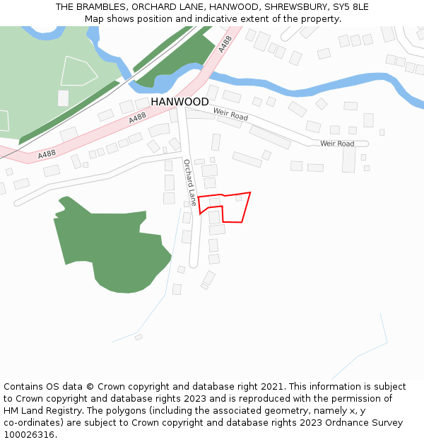 THE BRAMBLES, ORCHARD LANE, HANWOOD, SHREWSBURY, SY5 8LE: Location map and indicative extent of plot