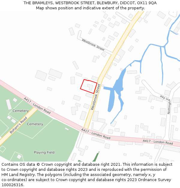 THE BRAMLEYS, WESTBROOK STREET, BLEWBURY, DIDCOT, OX11 9QA: Location map and indicative extent of plot