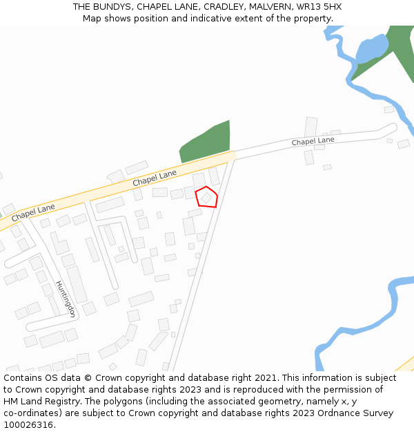 THE BUNDYS, CHAPEL LANE, CRADLEY, MALVERN, WR13 5HX: Location map and indicative extent of plot