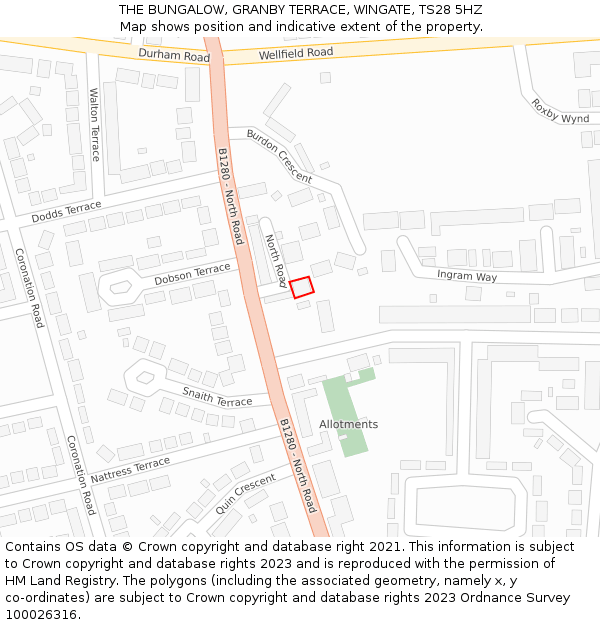 THE BUNGALOW, GRANBY TERRACE, WINGATE, TS28 5HZ: Location map and indicative extent of plot