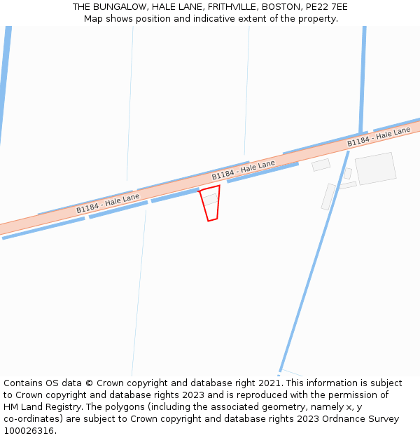 THE BUNGALOW, HALE LANE, FRITHVILLE, BOSTON, PE22 7EE: Location map and indicative extent of plot