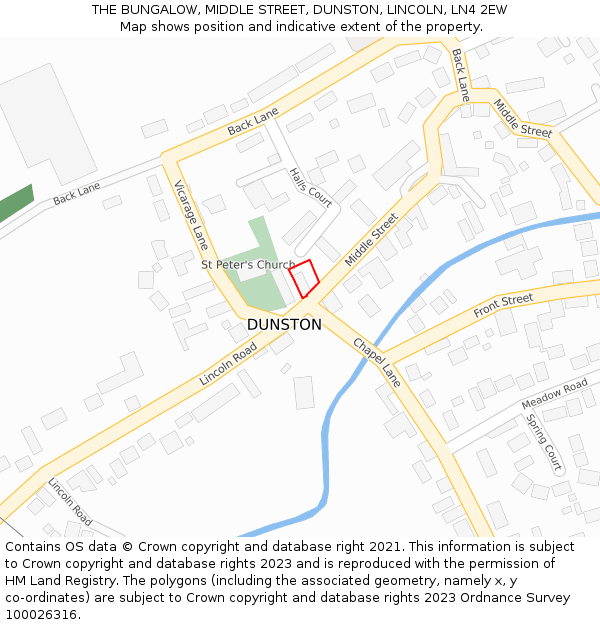 THE BUNGALOW, MIDDLE STREET, DUNSTON, LINCOLN, LN4 2EW: Location map and indicative extent of plot
