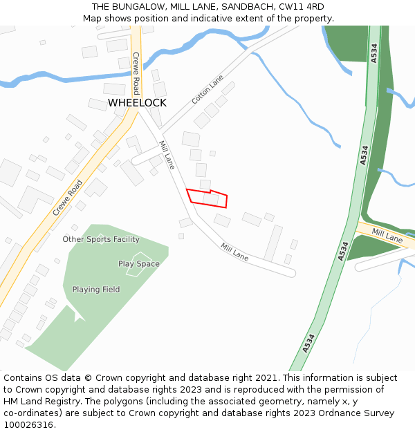 THE BUNGALOW, MILL LANE, SANDBACH, CW11 4RD: Location map and indicative extent of plot