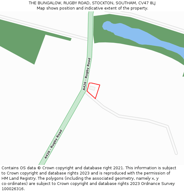 THE BUNGALOW, RUGBY ROAD, STOCKTON, SOUTHAM, CV47 8LJ: Location map and indicative extent of plot