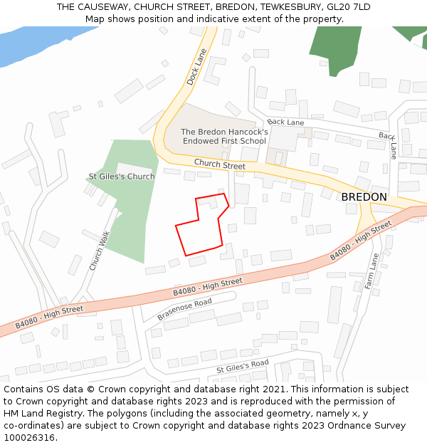 THE CAUSEWAY, CHURCH STREET, BREDON, TEWKESBURY, GL20 7LD: Location map and indicative extent of plot