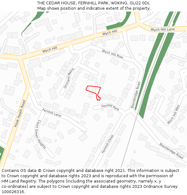 THE CEDAR HOUSE, FERNHILL PARK, WOKING, GU22 0DL: Location map and indicative extent of plot