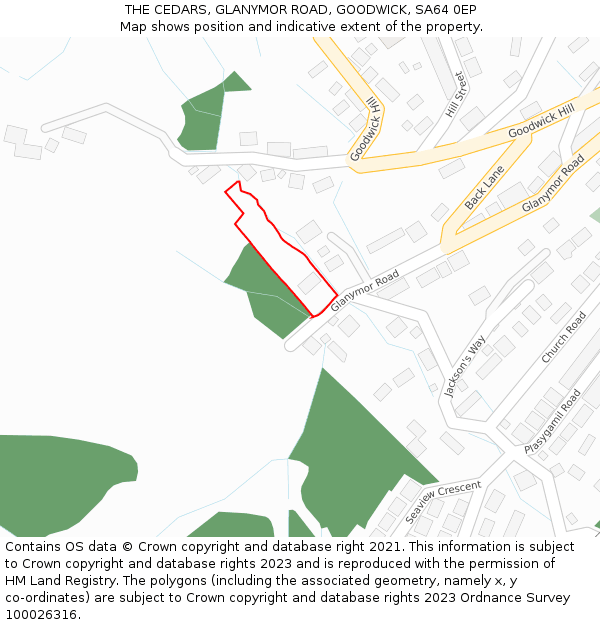 THE CEDARS, GLANYMOR ROAD, GOODWICK, SA64 0EP: Location map and indicative extent of plot
