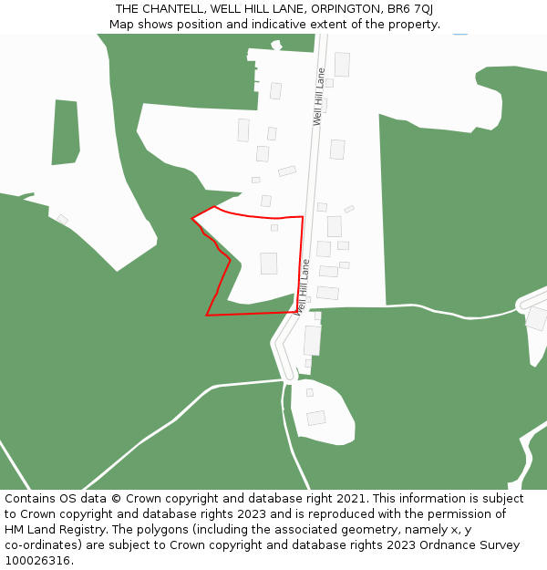 THE CHANTELL, WELL HILL LANE, ORPINGTON, BR6 7QJ: Location map and indicative extent of plot