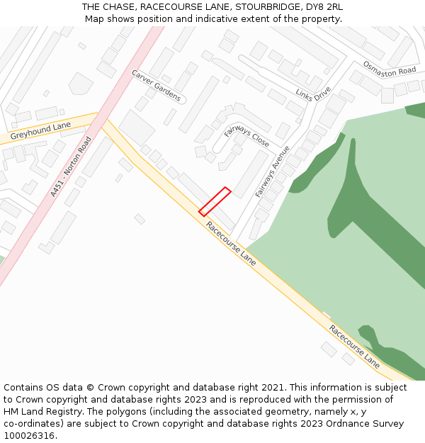 THE CHASE, RACECOURSE LANE, STOURBRIDGE, DY8 2RL: Location map and indicative extent of plot