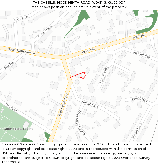 THE CHESILS, HOOK HEATH ROAD, WOKING, GU22 0DP: Location map and indicative extent of plot