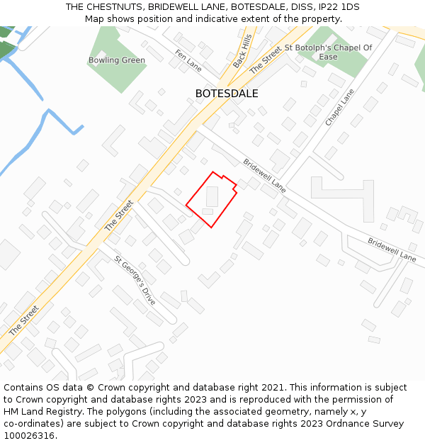 THE CHESTNUTS, BRIDEWELL LANE, BOTESDALE, DISS, IP22 1DS: Location map and indicative extent of plot