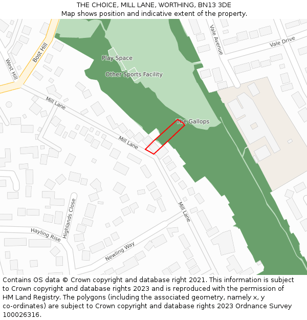 THE CHOICE, MILL LANE, WORTHING, BN13 3DE: Location map and indicative extent of plot