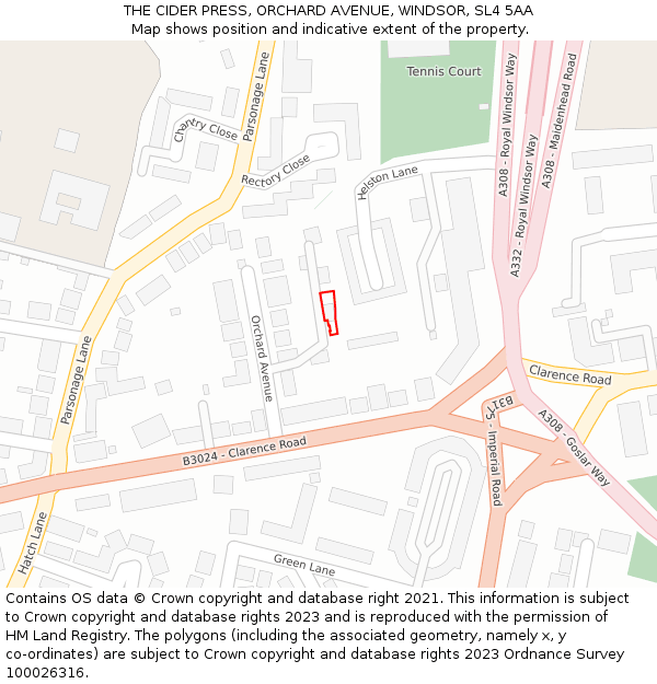 THE CIDER PRESS, ORCHARD AVENUE, WINDSOR, SL4 5AA: Location map and indicative extent of plot