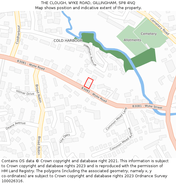 THE CLOUGH, WYKE ROAD, GILLINGHAM, SP8 4NQ: Location map and indicative extent of plot