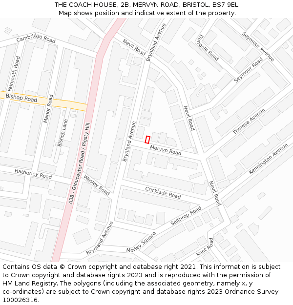 THE COACH HOUSE, 2B, MERVYN ROAD, BRISTOL, BS7 9EL: Location map and indicative extent of plot