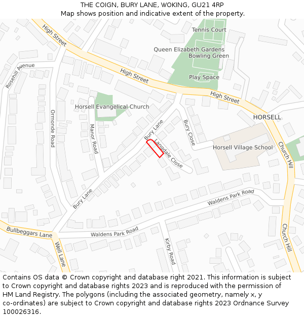 THE COIGN, BURY LANE, WOKING, GU21 4RP: Location map and indicative extent of plot