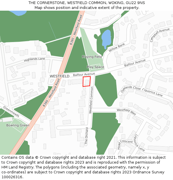 THE CORNERSTONE, WESTFIELD COMMON, WOKING, GU22 9NS: Location map and indicative extent of plot