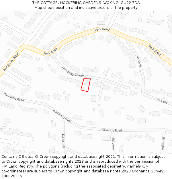 THE COTTAGE, HOCKERING GARDENS, WOKING, GU22 7DA: Location map and indicative extent of plot