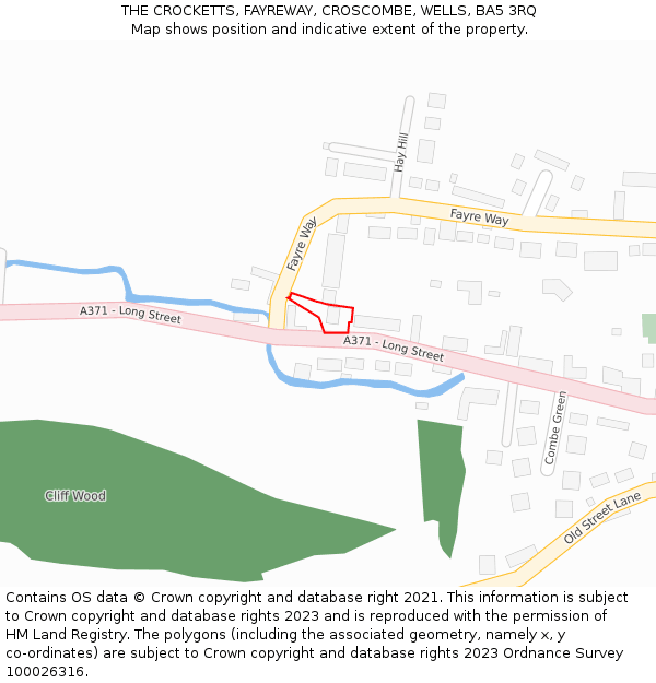 THE CROCKETTS, FAYREWAY, CROSCOMBE, WELLS, BA5 3RQ: Location map and indicative extent of plot